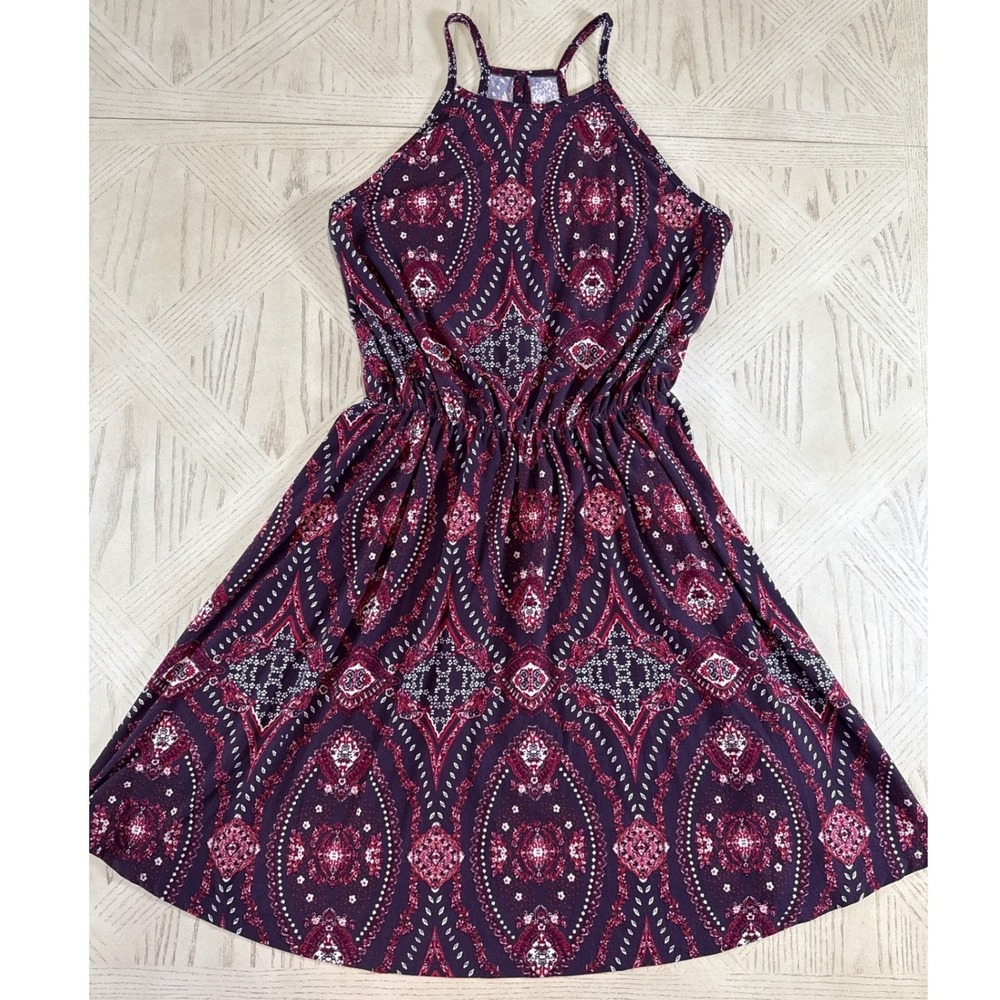 90s Fall Gypsy Dress Festival Boho Retro Dark Purple Red Paisley Whimsy Hippie S